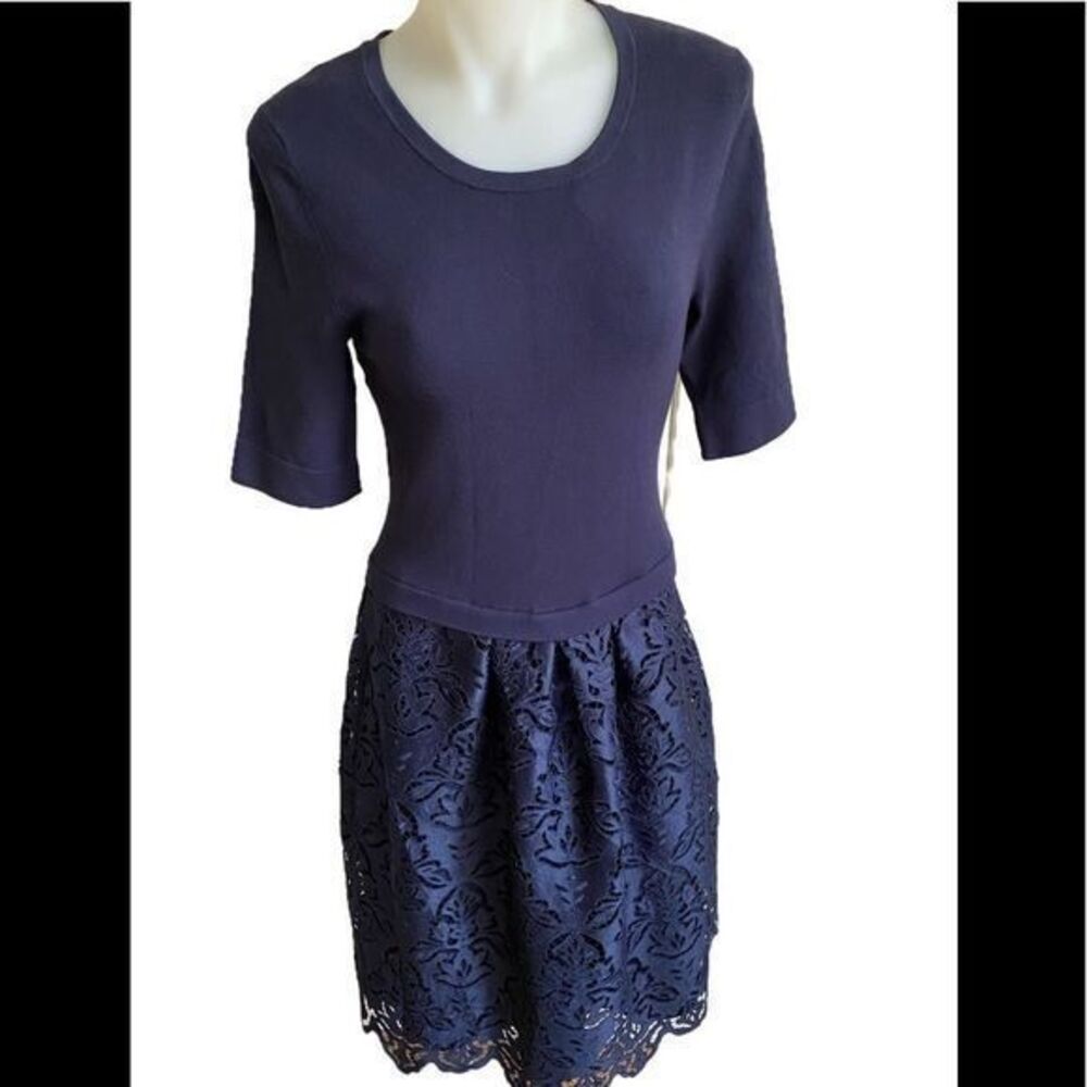 Ann Taylor Lace Dress -S navy /lace trim ,